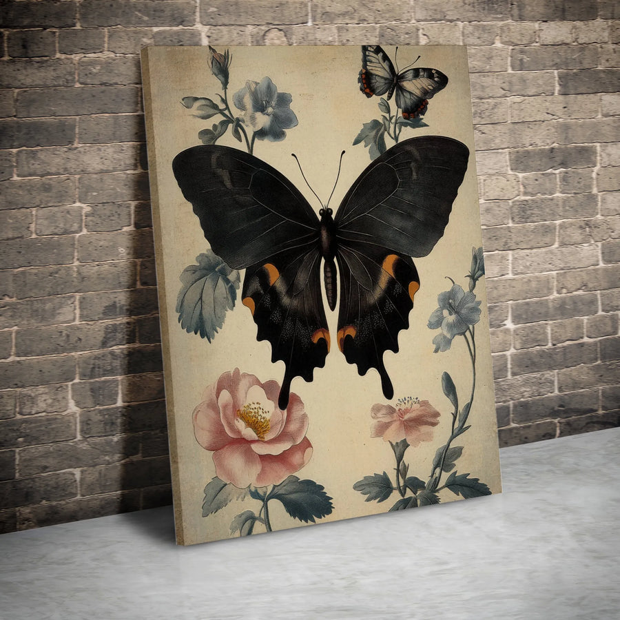 Vintage Butterfly Canvas Wall Art | Antique Botanical Illustration | Premium Gallery Wrapped Canvas | Dark Academia Home Decor Gift