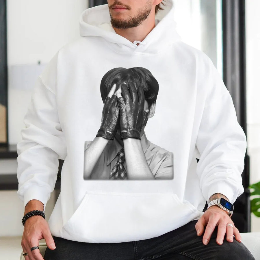 Gloved Hands Photo Hoodie | Moody Black and White Artistic Print | Premium Soft Cotton | Unisex Indie Fashion Streetwear Gift