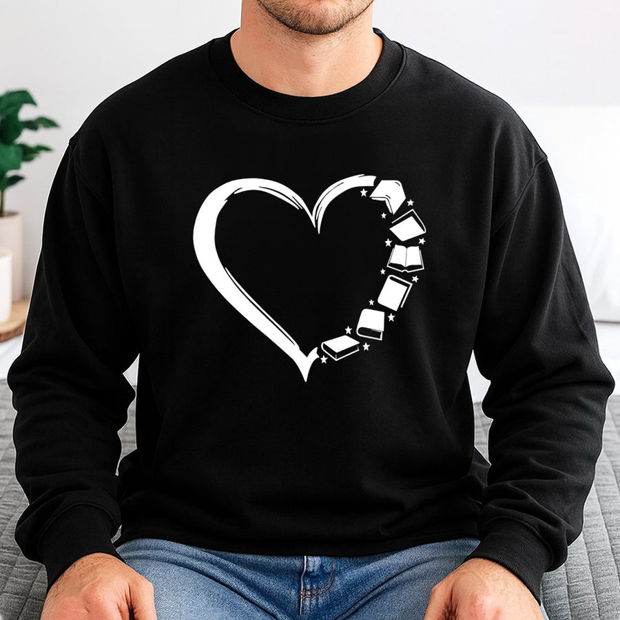 Book Lover Sweatshirt | Heart Shaped Books Design | Soft Cotton Blend | Reading Gift for Readers, Librarians and Teachers