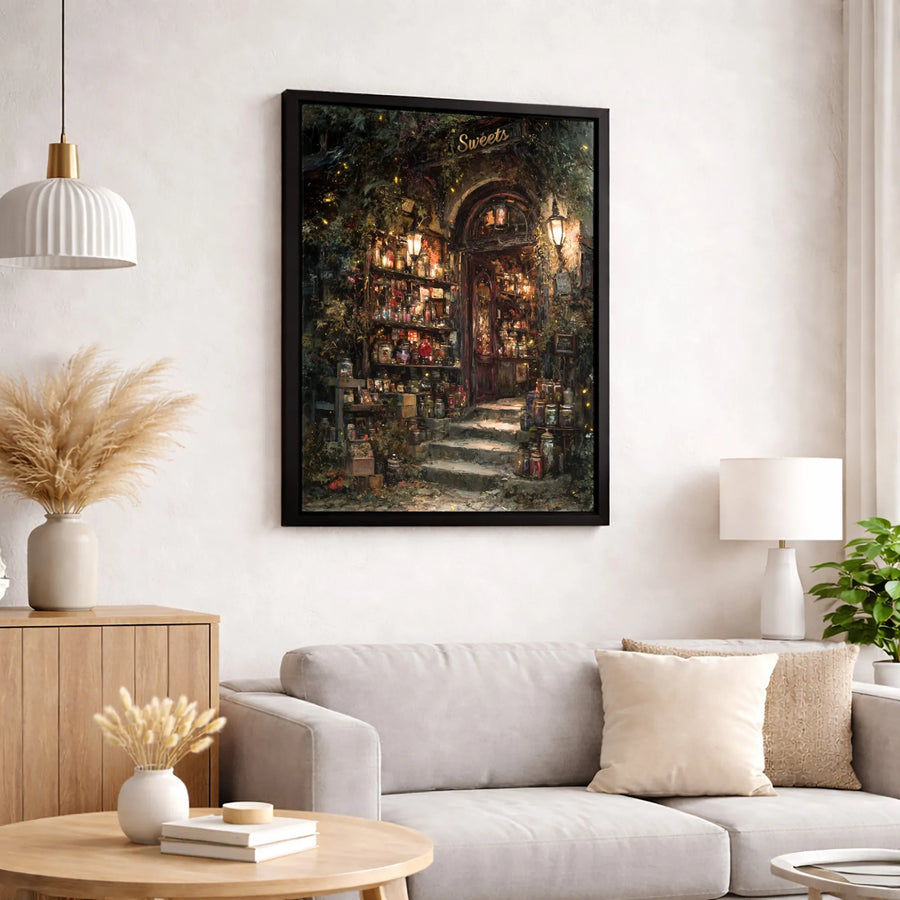 Magical Sweet Shop Canvas Print | Enchanted Cottagecore Decor | Gallery-Wrapped Premium Artwork | Fantasy Wall Art Gift for Book Lovers