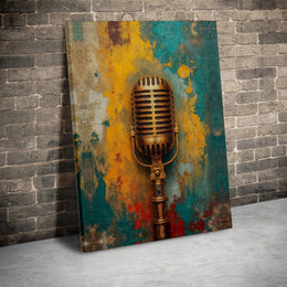 Vintage Microphone Canvas Art | Abstract Retro Music Decor | Premium Gallery Wrapped Canvas | Gift for Singer & Music Studio Decor