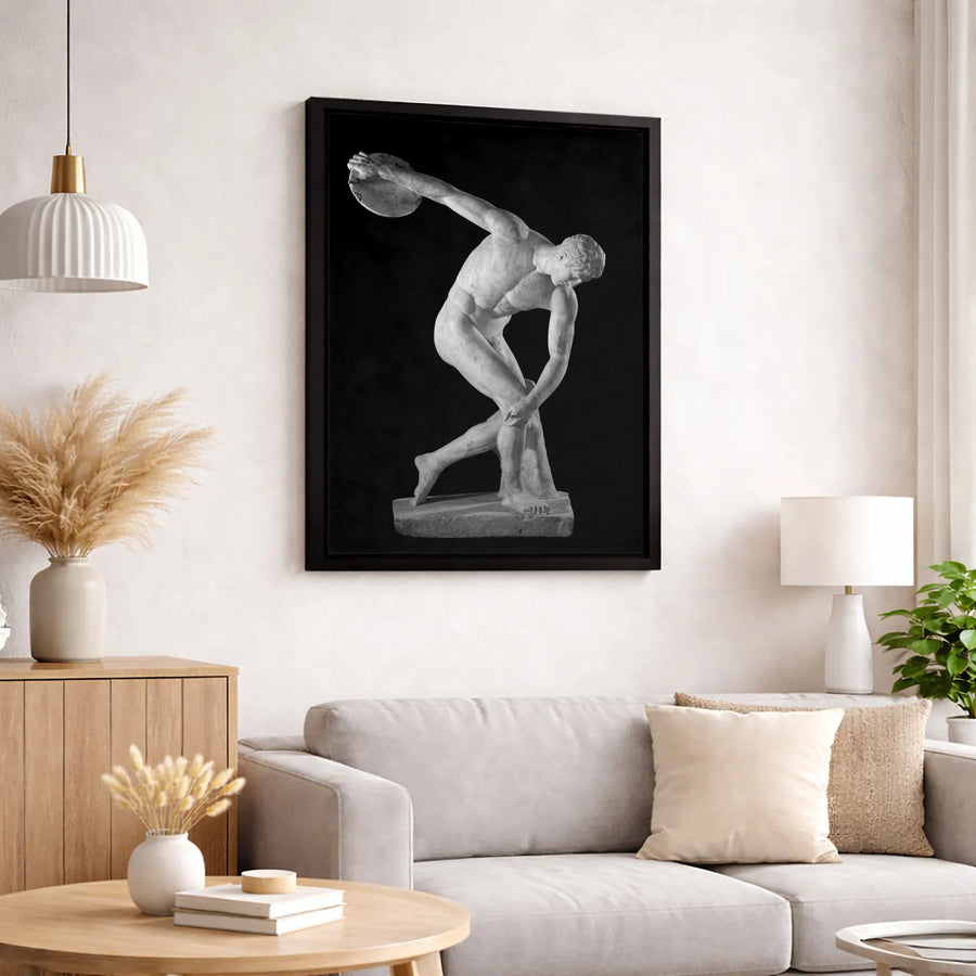 Discobolus Wall Art Canvas | Ancient Greek Discus Thrower Statue | Premium Gallery Wrap Print | Classic History Home Decor Gift