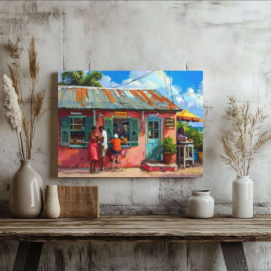Caribbean Beach Bar Canvas Art | Tropical Island Scene Print | Premium Gallery-Wrapped Wall Decor | Coastal Home & Vacation House Gift