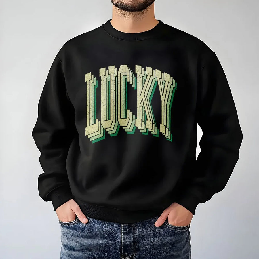 Lucky Graphic Sweatshirt | Retro St Patricks Day Irish Apparel | Premium Cotton-Blend Crewneck | Unisex Holiday Gift for Her and Him