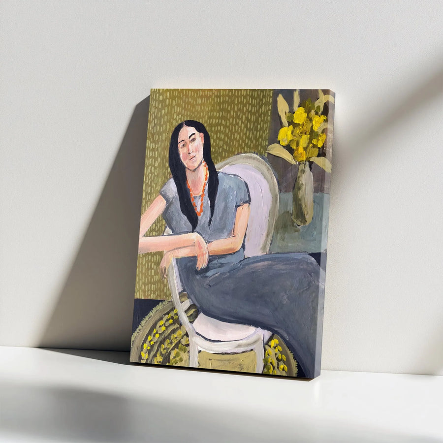 Woman with Yellow Flowers Canvas Print | Modern Figurative Painting Print | Premium Gallery Wrapped Canvas | Collector's Living Room Wall Decor