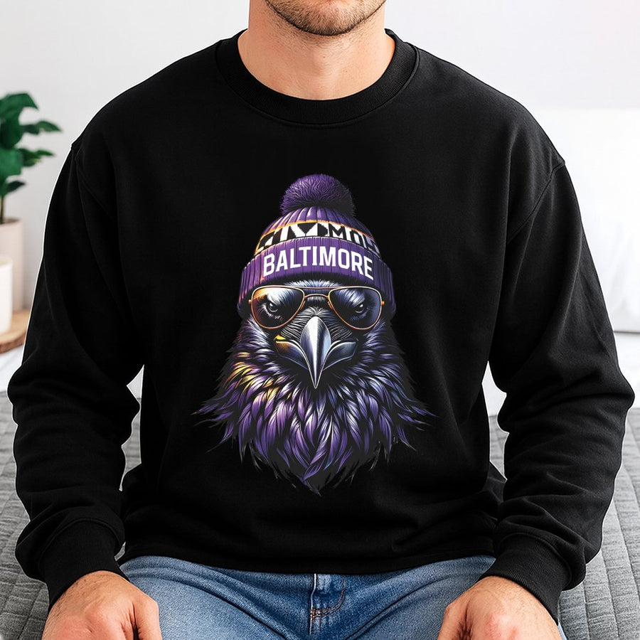Baltimor Raven Inspired Sweatshirt, Purple Bird Graphic Sweatshirt, White Game Day Top, Vintage Football Outfit, Unisex Sports Fan Wear