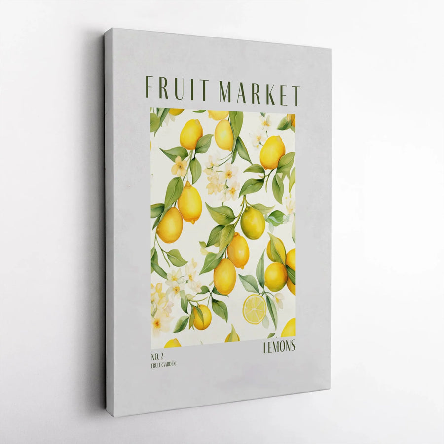 Lemon Fruit Market Canvas Print | Watercolor Botanical Citrus Art | Premium Gallery Wrap Canvas | Modern Farmhouse Kitchen Decor Gift