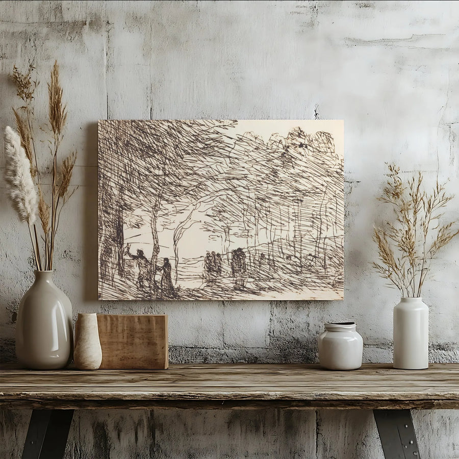 Forest Landscape Wall Art | Scribble Sketch Pen Drawing | Gallery Wrapped Canvas | Minimalist Home Decor Gift