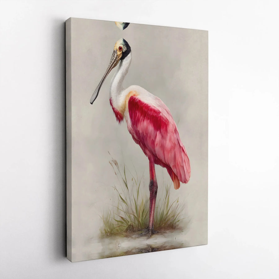 Roseate Spoonbill Canvas Wall Art | Watercolor Bird Portrait | Premium Gallery Wrap Print | Coastal Home Decor Gift for Nature Bird Lovers