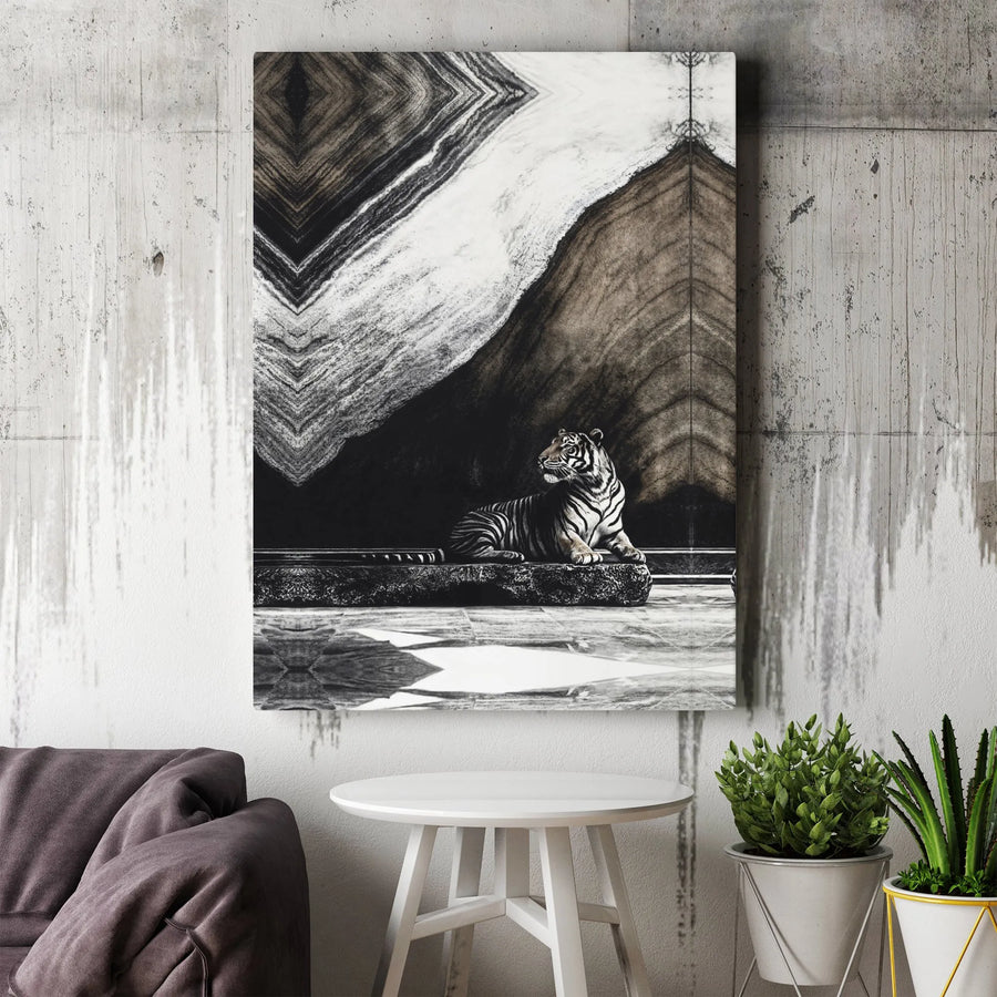Tiger Wall Art Canvas | Abstract Black and White Marble Print | Gallery-Quality 1.25 Inch Thick Wrap | Modern Living Room Home Decor