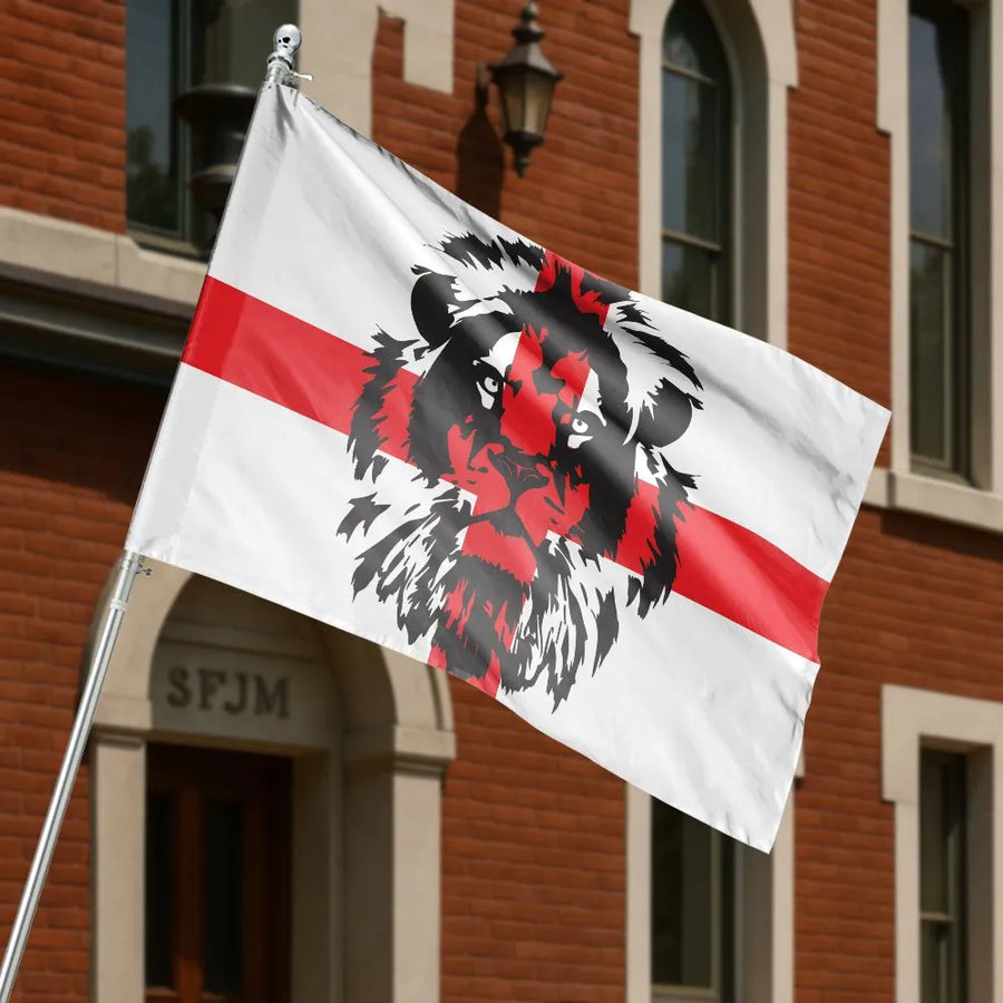 St George Cross Lion Flag | Patriotic English Lion Head Graphic | Double Sided Weather-Resistant Polyester | Outdoor Yard Decor Gift