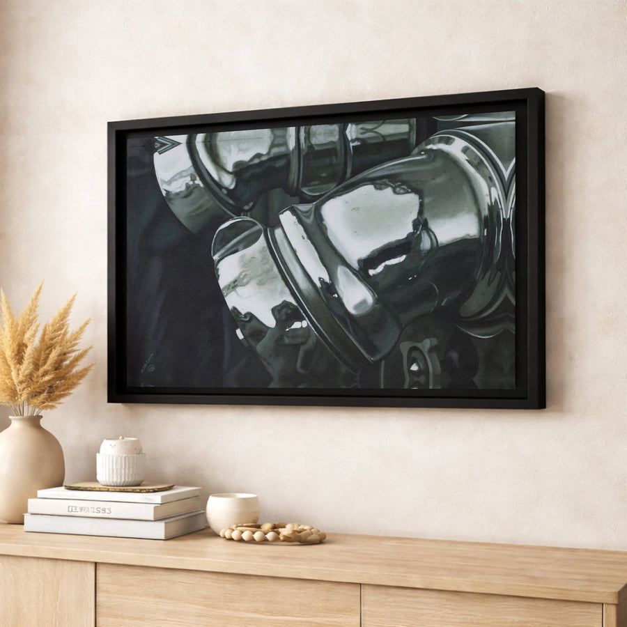 Abstract Chrome Reflection Canvas Wall Art | Monochrome Metallic Industrial Decor | Premium Gallery Wrap Print | Modern Minimalist Home Office Gift