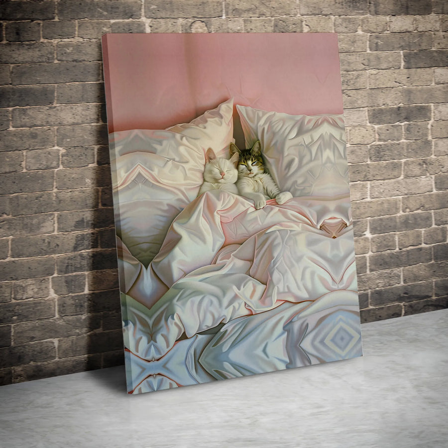 Cozy Cats In Bed Wall Art | Sleeping Kittens Aesthetic Canvas Print | Premium Gallery-Wrapped Decor | Whimsical Animal Lover Gift