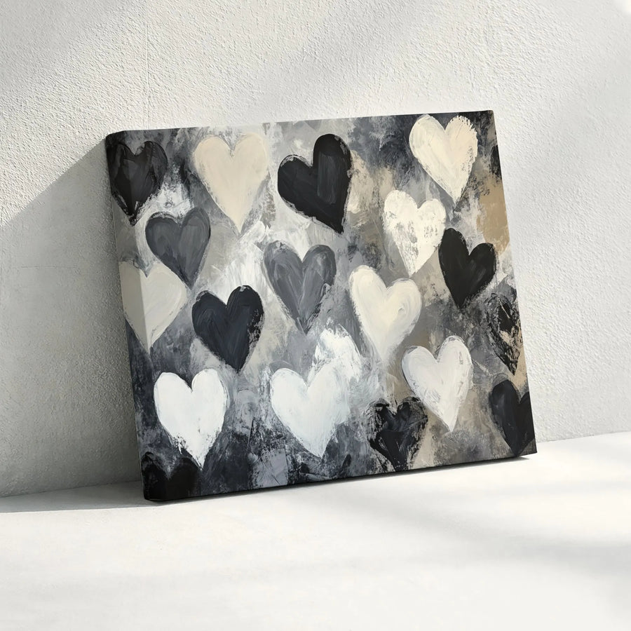 Abstract Heart Canvas Wall Art | Monochrome Black and White Brushstroke Painting | Premium Gallery Wrap Decor | Modern Minimalist Gift for Home