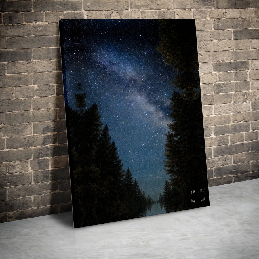 Milky Way Canvas Print | Starry Night Forest & Lake Art | Premium Frameless Wall Decor | Nature Lover Gift for Stargazer