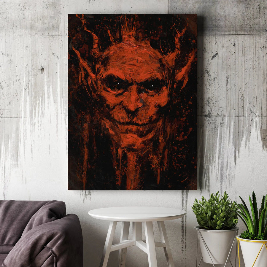 Demonic Face Canvas Wall Art | Abstract Horror Devil Portrait | Premium Gallery Canvas | Macabre Decor Gift for Horror Fans