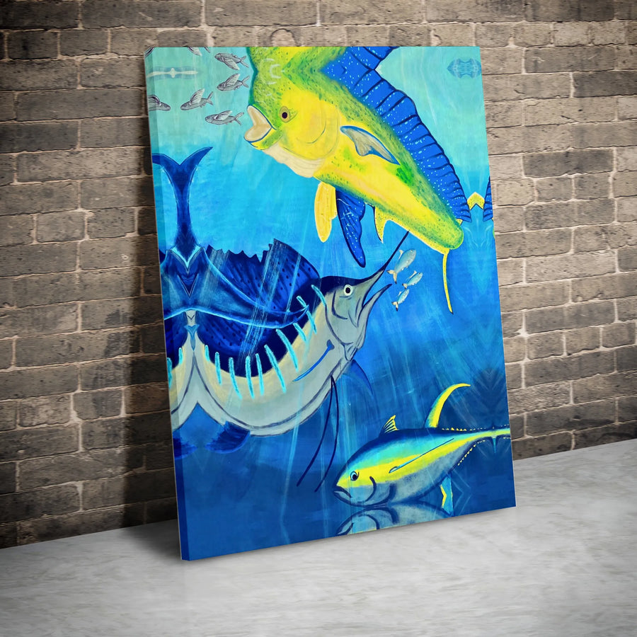 Sport Fishing Canvas Wall Art | Mahi Mahi, Marlin & Tuna Painting | Premium Gallery Wrapped Canvas | Gift for Fisherman, Man Cave Decor