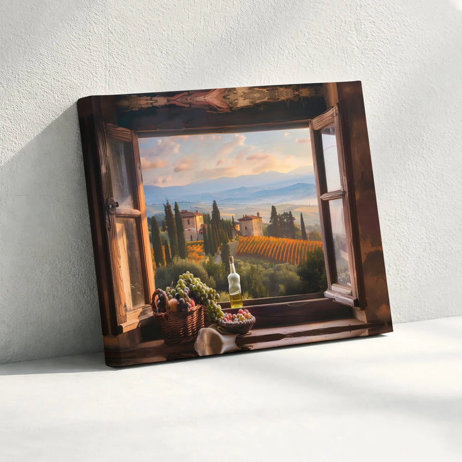 Tuscan Window View Canvas Art | Rustic Italian Countryside Landscape | Premium Fade-Resistant Print | Gift for Home & Kitchen Decor