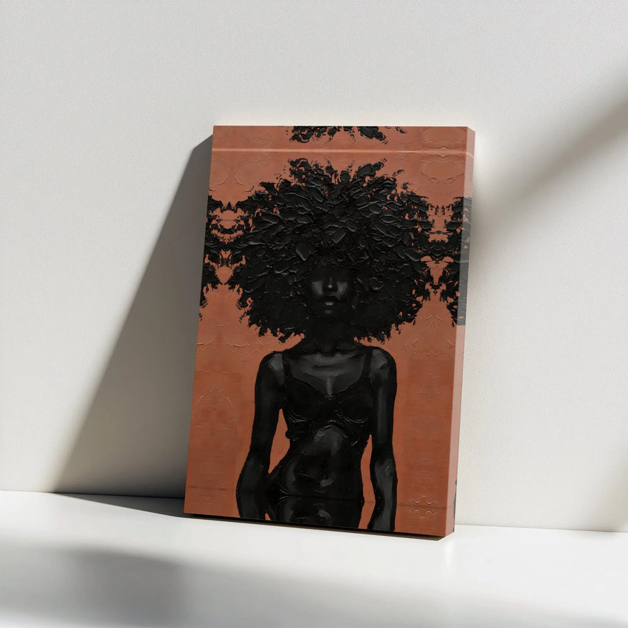Black Woman Afro Canvas Art | Textured Impasto Style Portrait | Premium Gallery Wrap Wall Decor | Modern African American Interior Home Gift