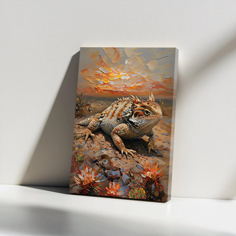 Horned Lizard Canvas Wall Art | Desert Impasto Painting Style | Gallery Wrap Premium Print | Southwestern Home Decor Gift
