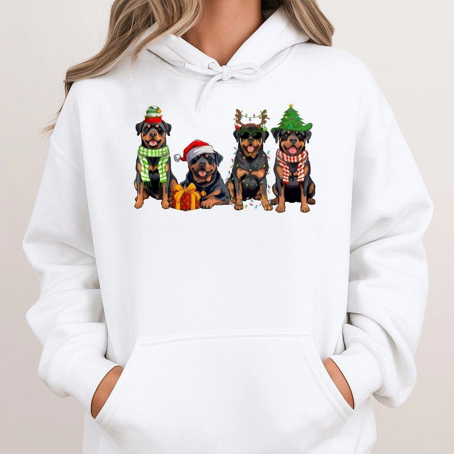 Rottweiler Christmas Hoodie | Cute Holiday Dogs Graphic Sweatshirt | Premium Cotton Blend | Gift for Dog Lovers & Rottie Owners