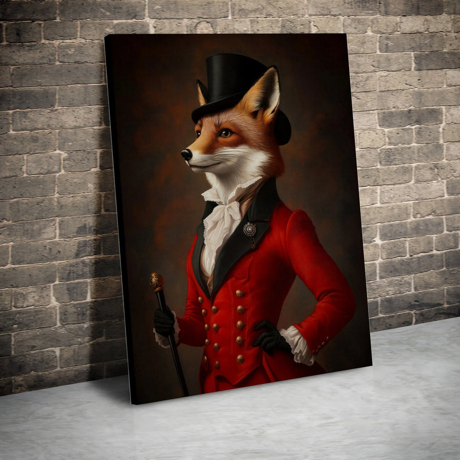 Victorian Fox Wall Art | Gentleman Fox in Red Coat Portrait | Gallery Quality 1.25 Inch Thick Canvas | Eccentric Home Office Decor Gift