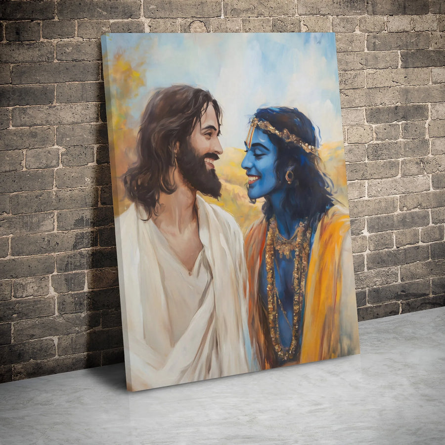 Jesus and Krishna Canvas Print | Spiritual Interfaith Wall Art | Premium Gallery Wrap | Religious Gift for Home Decor
