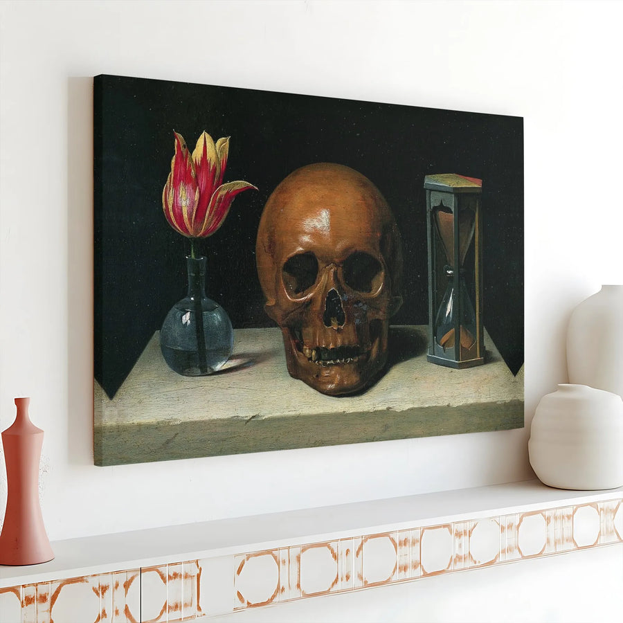 Vanitas Still Life Canvas Print | Philippe de Champaigne Skull and Tulip Artwork | 1.25" Premium Gallery Wrap | Fine Art Decor for Home or Office