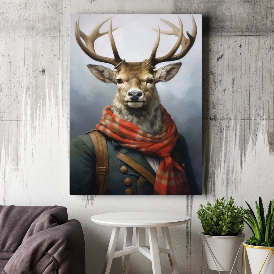 Anthropomorphic Deer Wall Art | Victorian Gentleman Animal Portrait | Premium Gallery Canvas | Unique Rustic Home Decor Gift