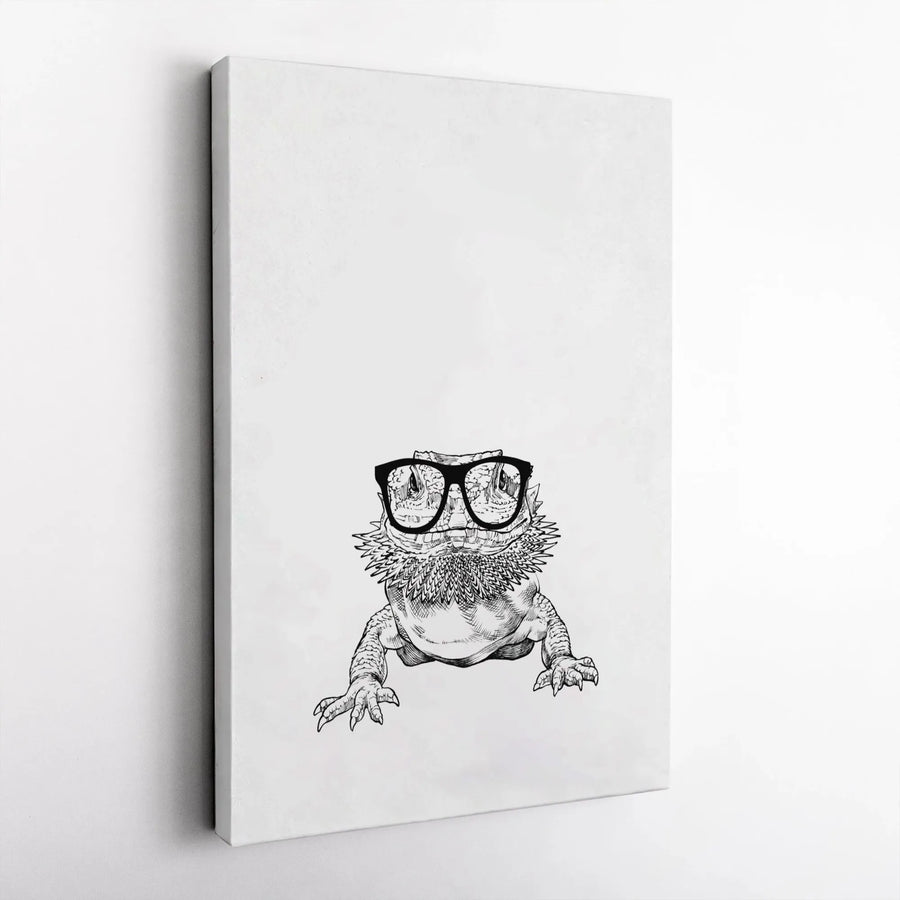 Bearded Dragon Wall Art | Quirky Reptile Sketch With Glasses | Premium Gallery Wrap Canvas | Unique Animal Lover Home Decor Gift