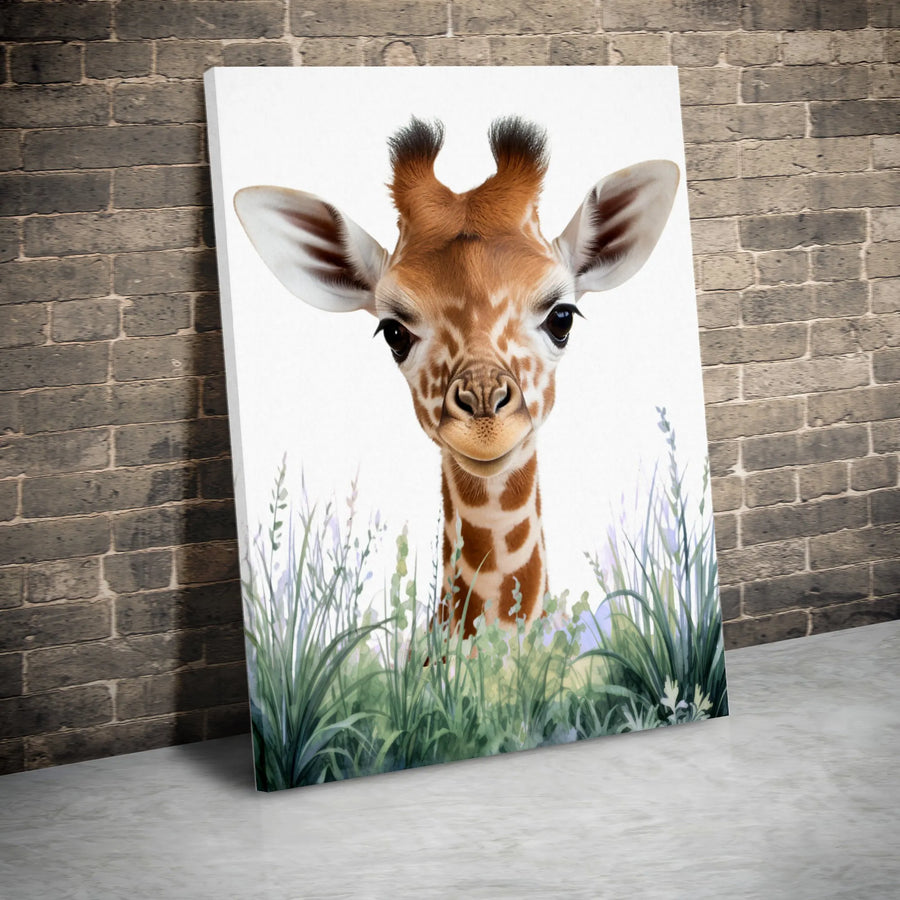 Baby Giraffe Canvas Wall Art | Cute Peeking Animal Portrait | Premium Gallery Wrap Canvas | Nursery Room Decor & New Mom Gift