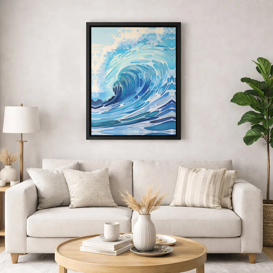 Ocean Wave Canvas Wall Art | Stylized Coastal Sea Surge Print | Premium Gallery Wrap Decor | Beach House Living Room Gift