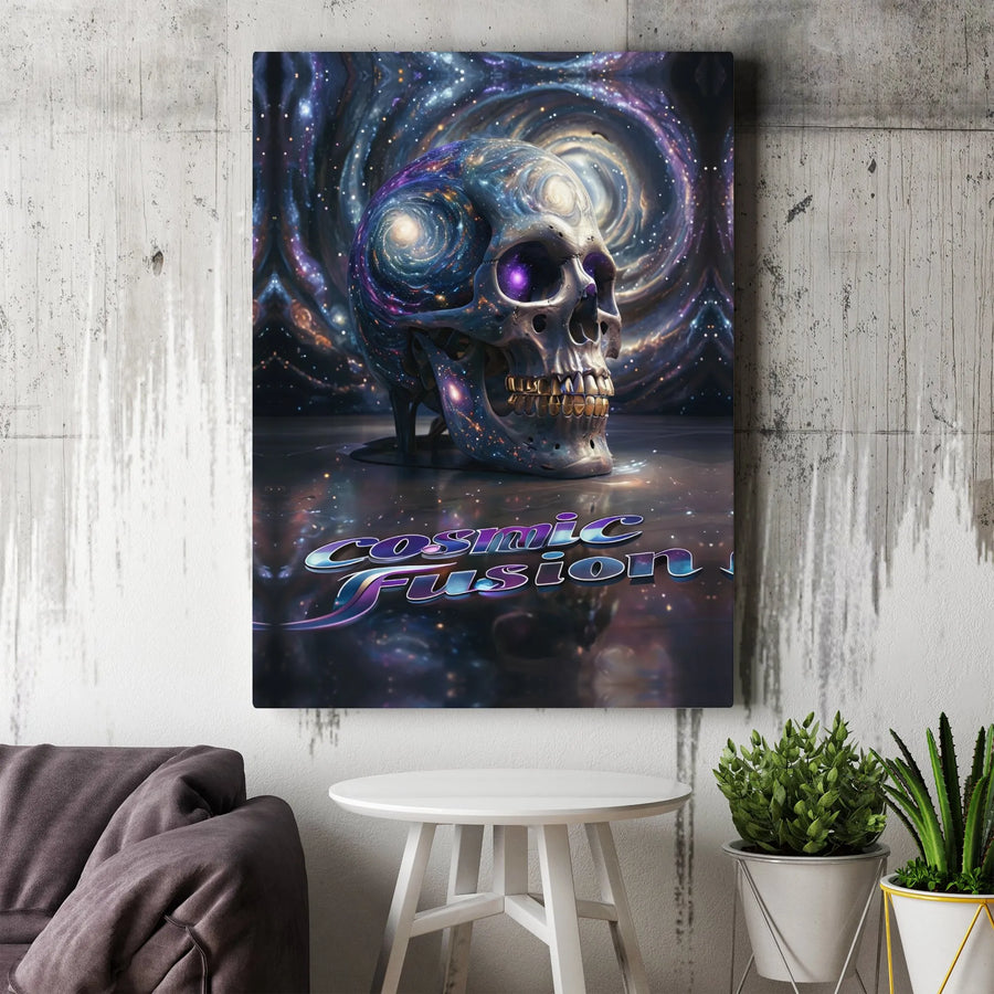 Cosmic Fusion Galaxy Skull Canvas Art | Surreal Space Wall Decor | Premium Fade-Resistant Print | Unique Gothic Home Gift