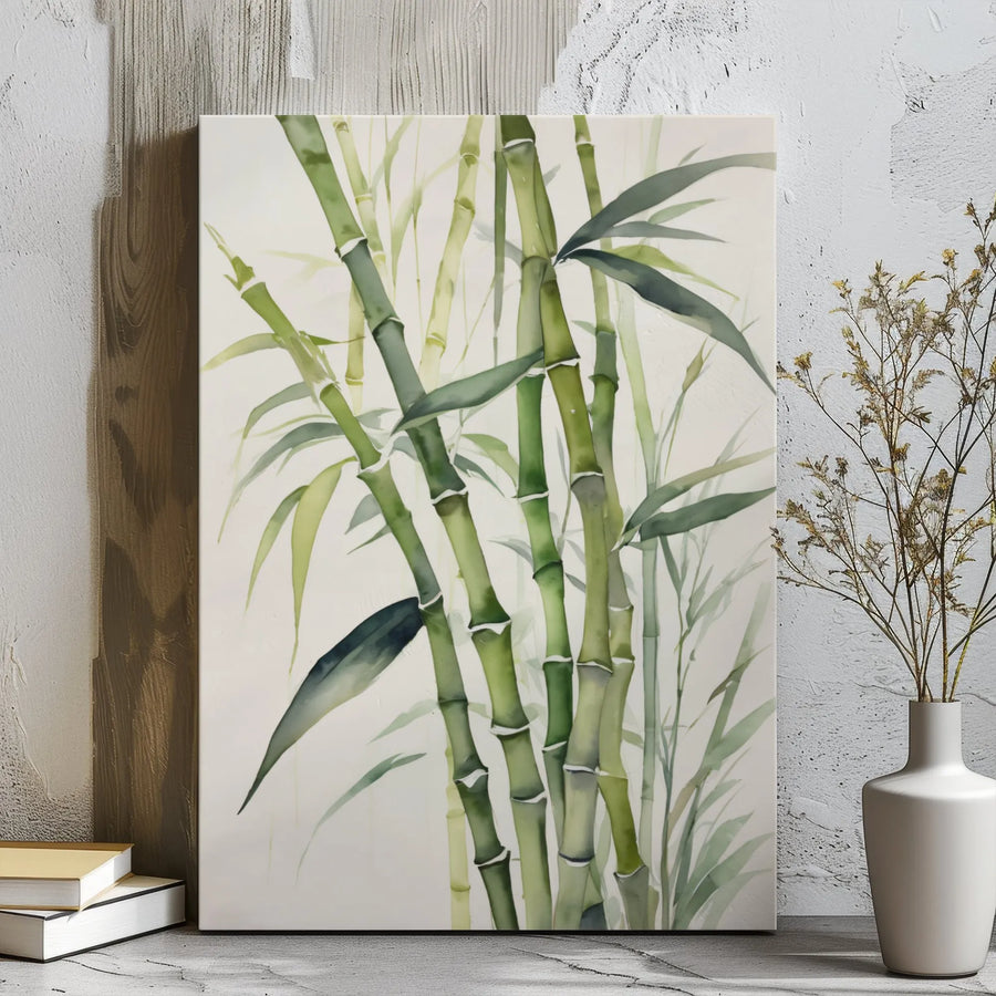Bamboo Stalks Wall Art | Watercolor Botanical Print | Premium Gallery Wrap Canvas | Zen Home Office Decor