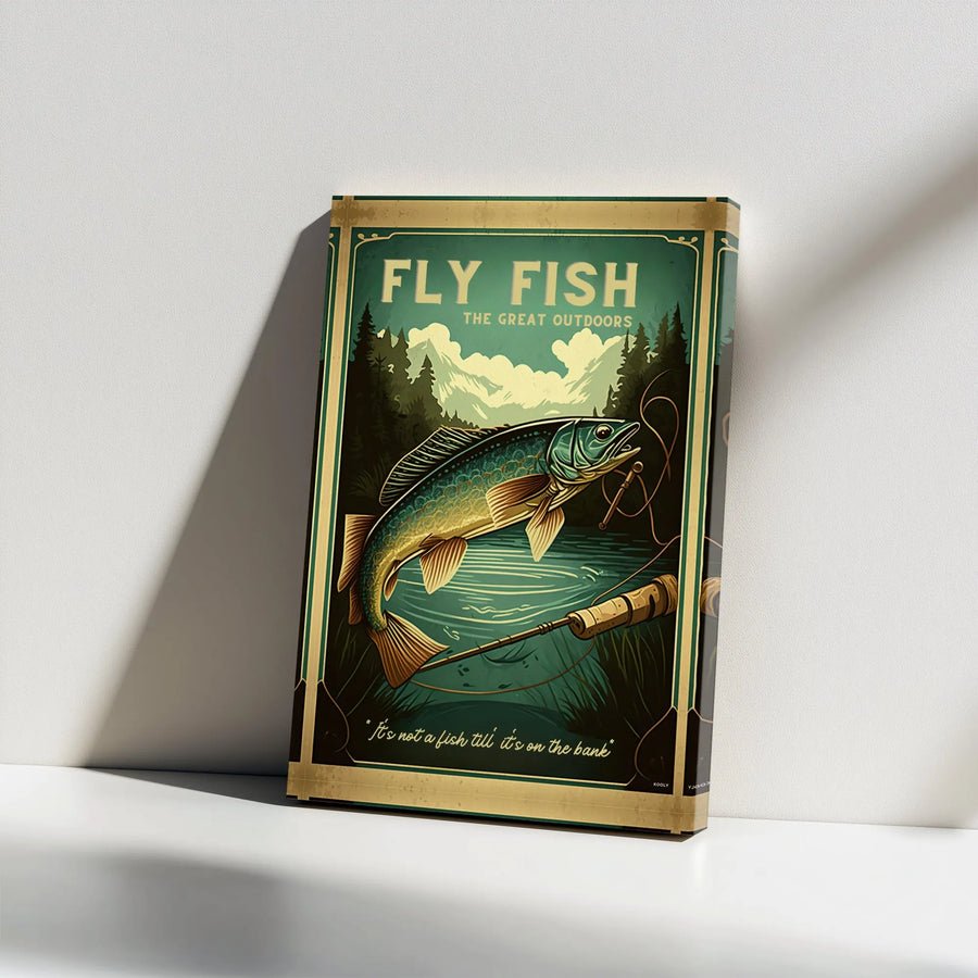 Fly Fishing Wall Art | Retro Wilderness Adventure Print | Premium Gallery Wrapped Canvas | Gift for Anglers and Outdoor Enthusiasts
