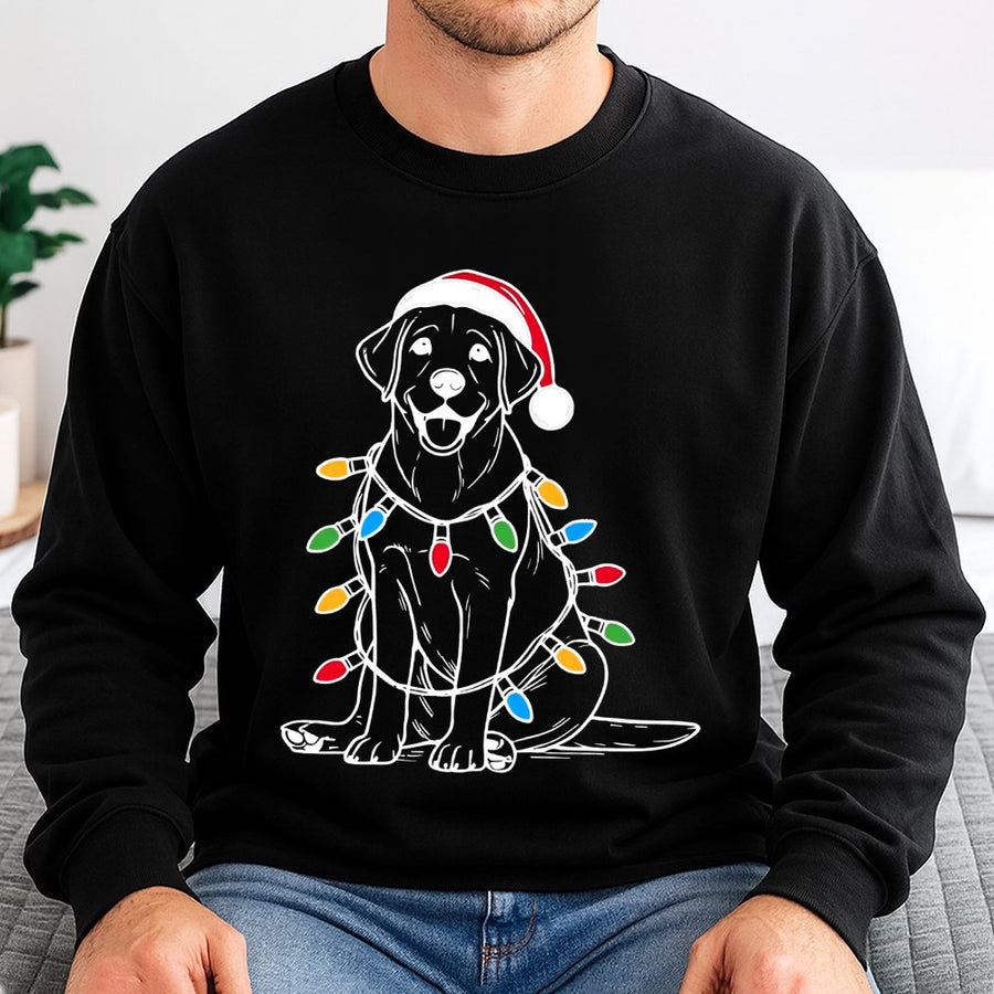 Labrador Christmas Sweatshirt | Santa Hat Dog With Fairy Lights Design | Premium Cotton Blend Crewneck | Cozy Holiday Gift For Dog Lovers