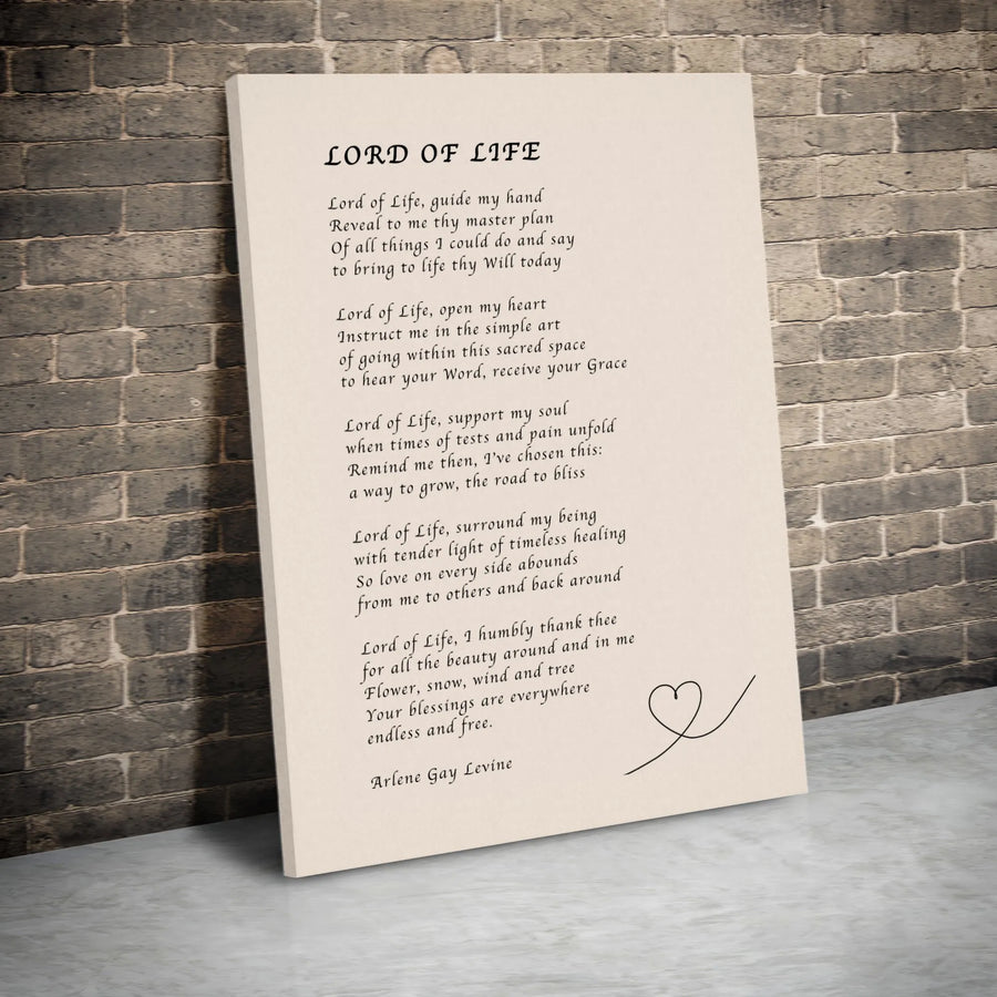 Lord Of Life Poem Wall Art | Minimalist Heart Line Drawing Print | Premium Gallery Canvas | Religious Christian Gift For Home Decor