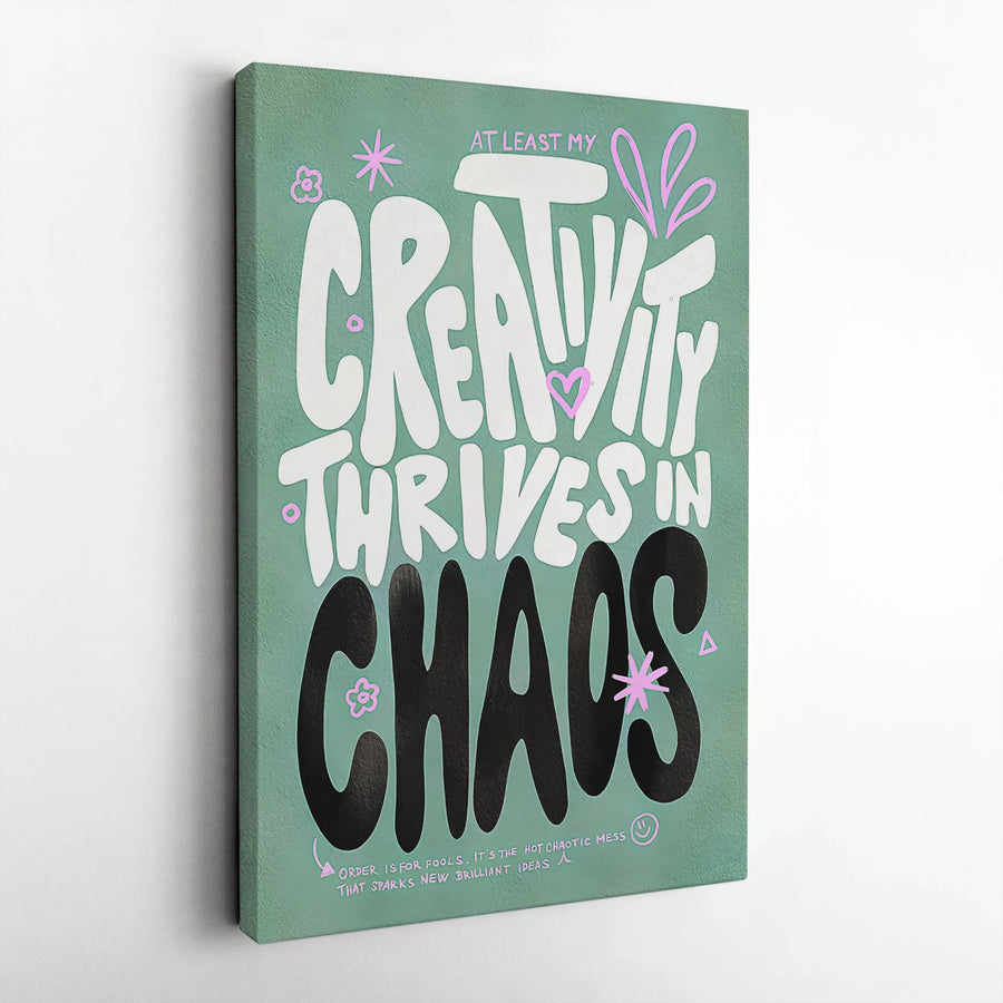Creativity Thrives In Chaos Canvas | Inspirational Quote Wall Art | Premium Gallery Wrap Decor | Gift For Artists And Creative Souls