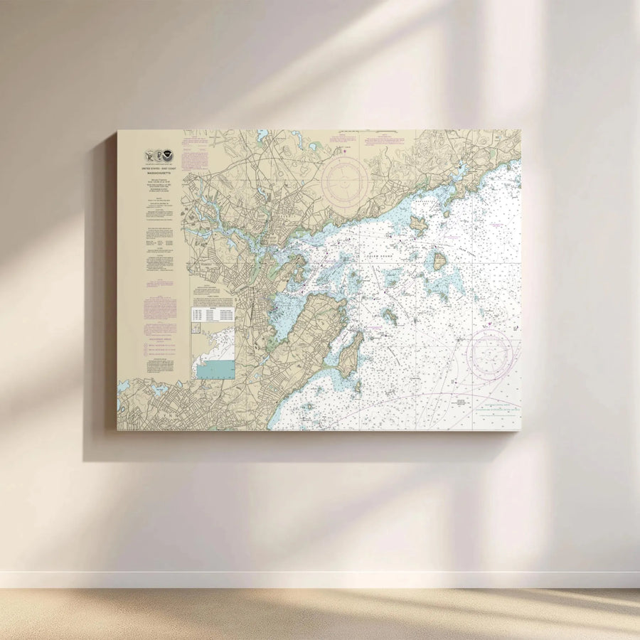 Salem Sound Nautical Chart Print | Massachusetts Maritime Map Wall Art | 1.25-Inch Gallery Canvas | Coastal Decor Gift for Sailors