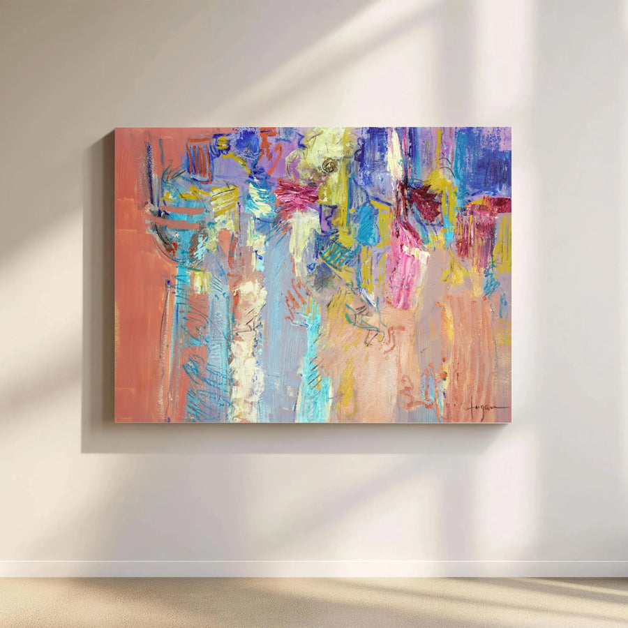Abstract Landscape Horizontal Canvas | Vibrant Balcony View Expressionist Style Art | 1.25" Gallery Wrap Canvas Print | Modern Living Room Office Wall Decor Gift