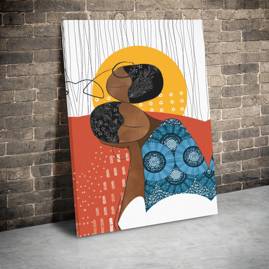 Black Woman Abstract Wall Art | Floral Hair African Print Canvas | Premium Gallery Wrap Decor | Afrocentric Home Living Room Gift
