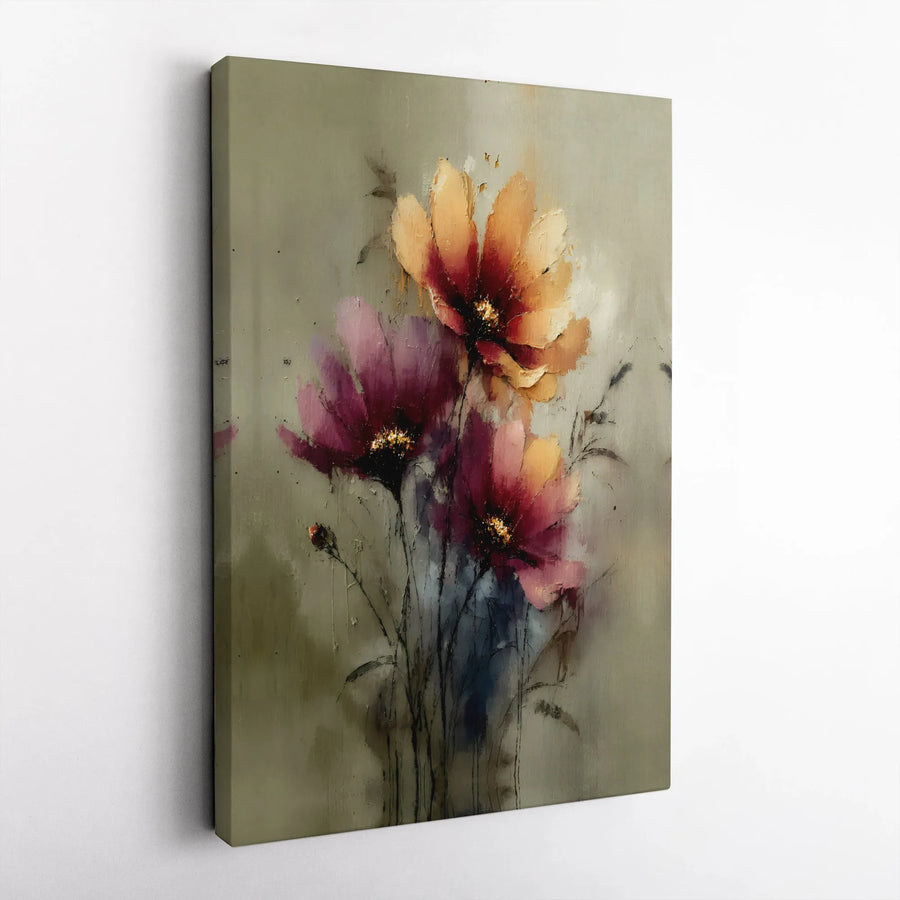 Abstract Floral Canvas Wall Art | Textured Botanical Oil Painting Style Print | Premium Gallery Wrapped Canvas | Modern Living Room & Bedroom Decor
