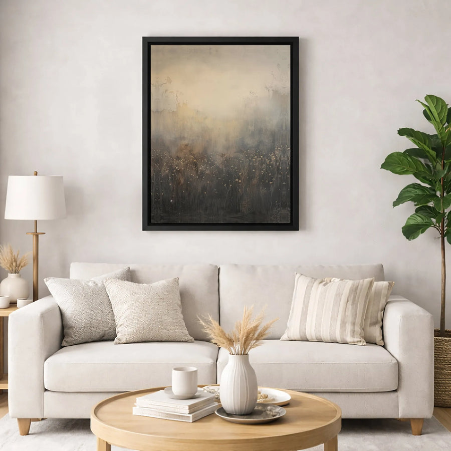 Moody Wildflower Field Wall Art | Abstract Gold Accent Landscape Print | Premium Gallery Wrapped Canvas | Modern Home Decor Gift