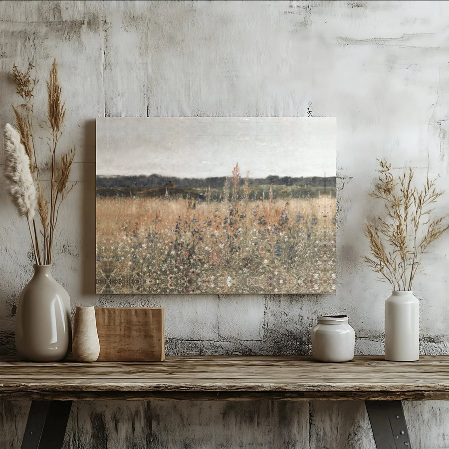 Wildflower Meadow Canvas Wall Art | Vintage Landscape Oil Painting Style | Premium 1.25-Inch Gallery Wrap | Earthy Farmhouse Home Decor