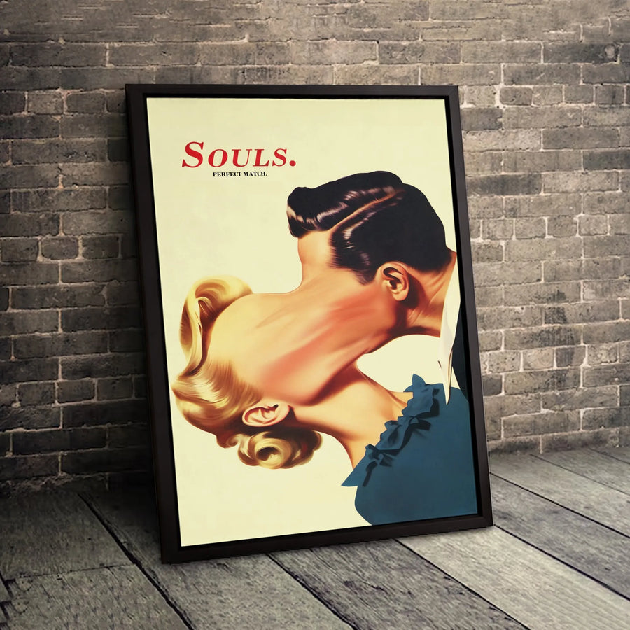 Surreal Kissing Couple Canvas Art | Vintage Romantic Soulmate Print | Premium Gallery Wrap Wall Decor | Unique Anniversary Gift For Couples