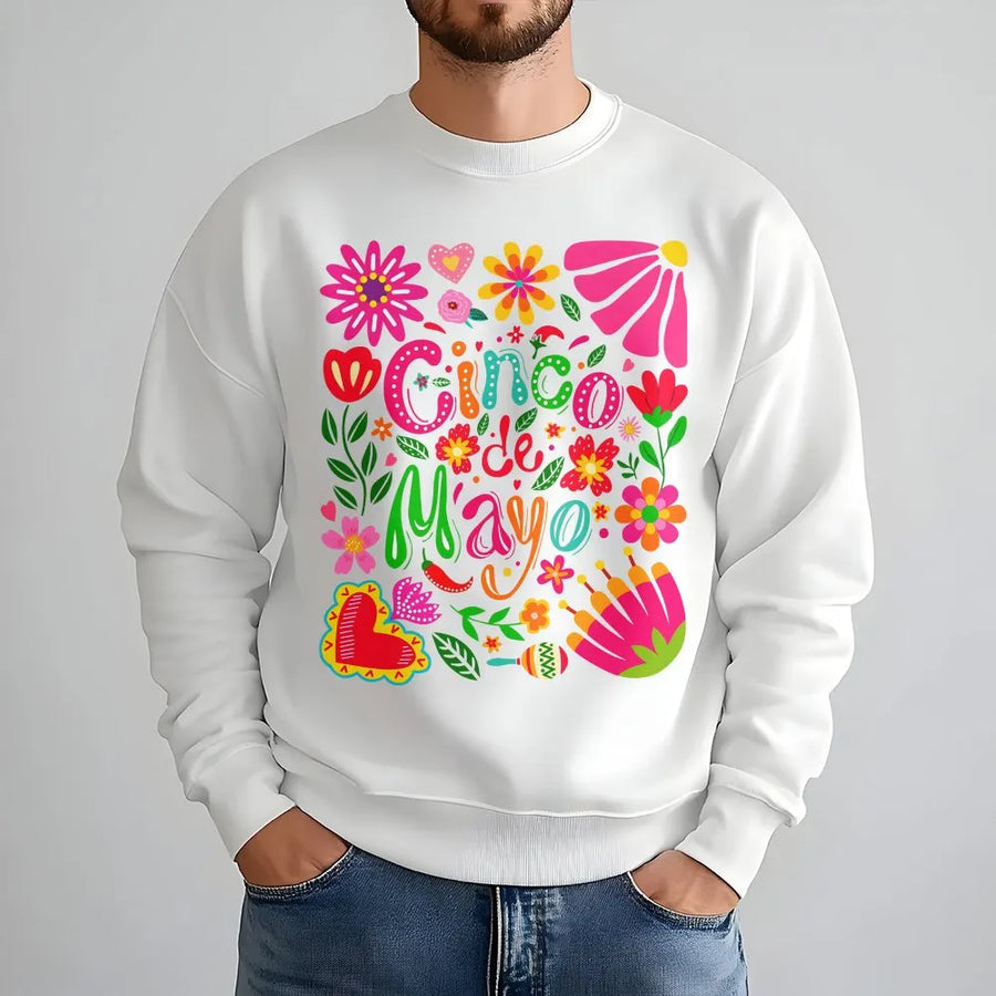 Cinco De Mayo Sweatshirt | Colorful Mexican Folk Art Graphic | Premium Cotton-Blend Sweatshirt | Unisex Fiesta Party Gift