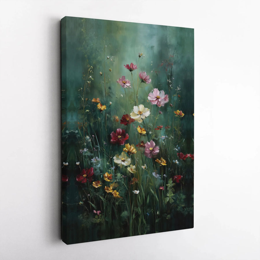 Wildflower Meadow Canvas Wall Art | Moody Floral Oil Painting Print | Premium Gallery-Wrapped Decor | Botanical Nature Gift for Home Interior