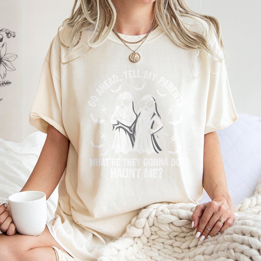 Funny Ghost T-Shirt | What Are They Gonna Do Haunt Me Design | Premium Cotton Graphic Tee | Sarcastic Dark Humor Gift for Adults