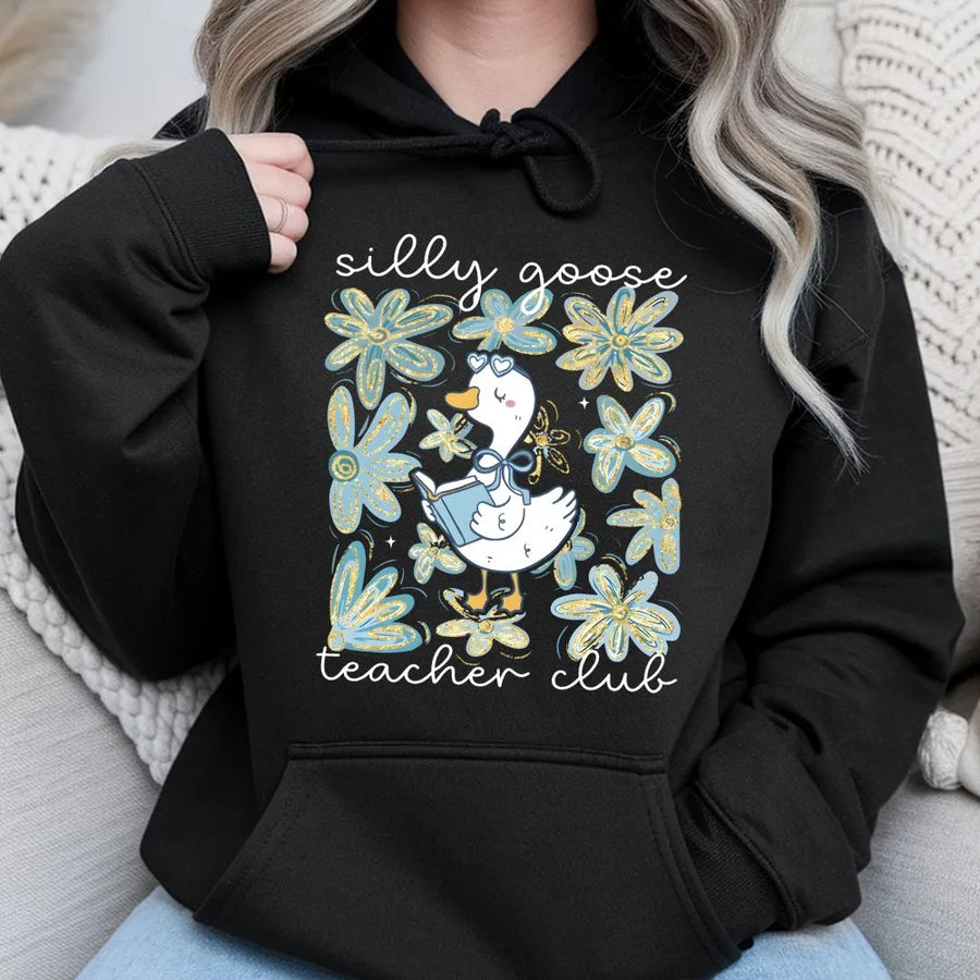 Silly Goose Teacher Hoodie | Cute Floral Graphic Design | Premium Cotton Blend | Back To School Gift For Educators