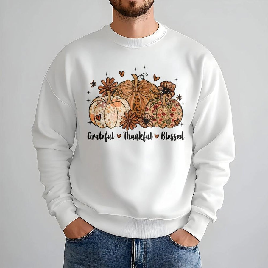 Grateful Thankful Blessed Sweatshirt | Boho Fall Pumpkin Floral Design | Premium Cotton Blend | Women's Thanksgiving Outfit Gift